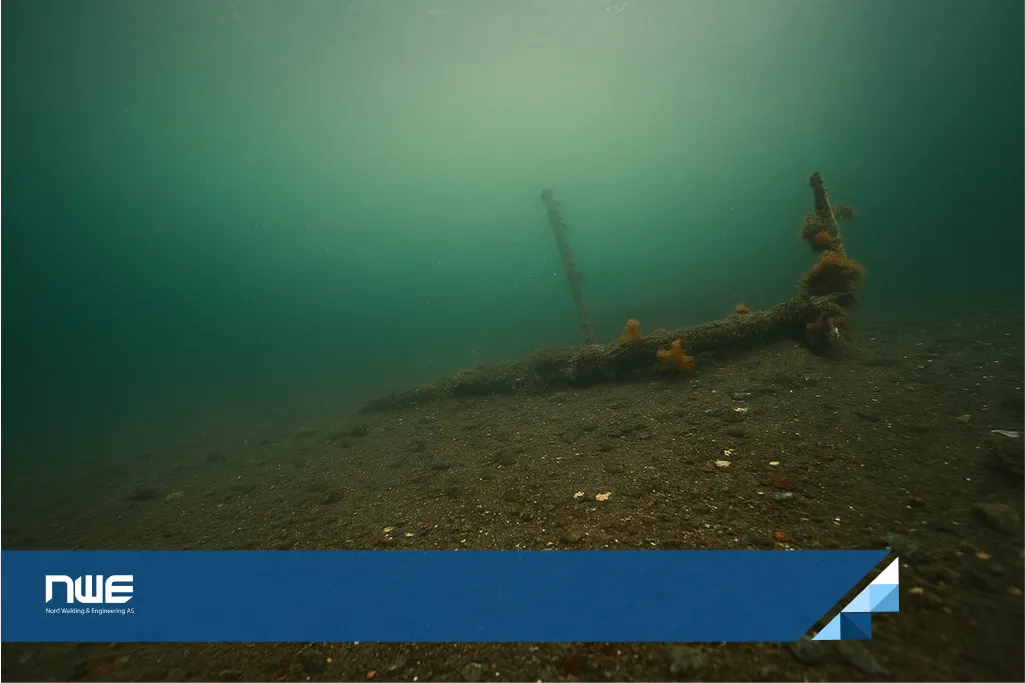 Underwater view of pier foundations and columns inspected with ROV after reported boat collision in Mo I Rana, confirming structural integrity.